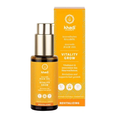 Abbildung von khadi VITALITY GROW Haaröl, 100% natürlich, pflanzlich &amp; vegan, Rosmarin für mehr Volumen Haarwachstum, gegen Haarausfall, silikon parabenfrei, Ayurvedische Haarpflege, Naturkosmetik 50ml