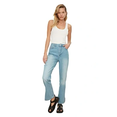 Abbildung von Trendyol, blau zerrissene detaillierte hohe Taille Bootcut Fit Jeans, blau, 40