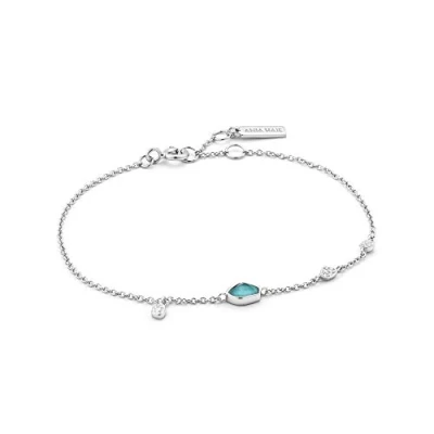 Abbildung von ANIA HAIE Damen Armband Mineral Glow Turquoise Discs aus Sterling Silber, drei Goldplättchen, ein Türkis Anhänger, Länge 16,5cm + 2cm Verlängerung, inkl. Geschenkverpackung