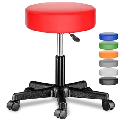 Abbildung von Casaria® Rollhocker Höhenverstellbar 10 cm Polsterung 46 60 Sitzhöhe 360 Drehbar Ø 35cm Rund Rollen Bürohocker Drehhocker Arbeitshocker Hocker Rot