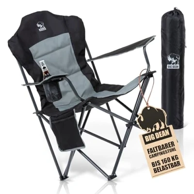 Abbildung von BigDean Luxus Campingstuhl Faltbar 160 KG Belastbar Ultragroß mit Hochlehner Bequem Gepolster Klappstuhl