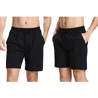 Abbildung von Aseniza Herren Schlafanzughose Kurz Baumwolle Bermuda Schlafshorts Pyjamahose Shorty Sommer Sleephose Freizeithose für Männer,A Schwarz*2,L
