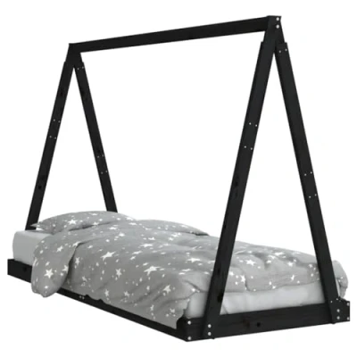 Abbildung von vidaXL Kinderbett, Kinder Bettgestell in Tipi Design, Hausbett für Kleinkinder ab 4 Jahren, Einzelbett Holzbett Bett, Schwarz 80x200 cm Massivholz Kiefer