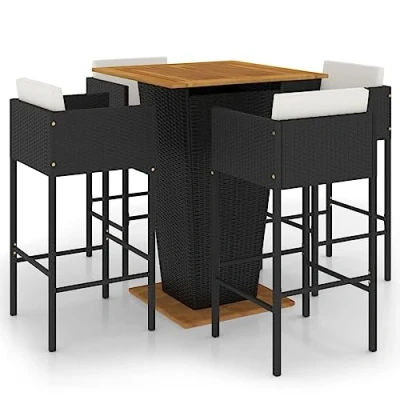 Abbildung von vidaXL Gartenbar Set 5 TLG. mit Kissen Theke Bar Tresen Gartentheke Bartisch Stehtisch Barhocker Barstuhl Gartenmöbel Poly Rattan Schwarz