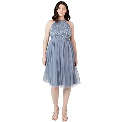 Abbildung von Maya Deluxe Women&#039;s Damen Womens Ladies Midi Dress with Halter Neck Tulle for Evening Graduation Prom Wedding Bridesmaids Ball Gown Brautjungfernkleid, Dusty Blue, 48