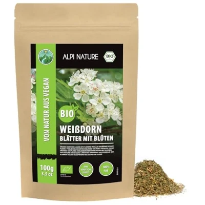 Abbildung von Bio Weissdorn Tee (100g), Blätter mit Blüten, aus Wildsammlung, geschnitten, Weissdorntee 100% schonend getrocknet, Heckendorn natürlich