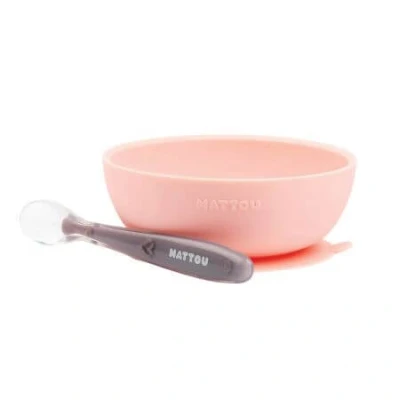 Abbildung von Nattou Silikon Geschirr für Kinder, Rutschfeste Schale + Löffel, BPA frei, Silicon, Rosa/Lila