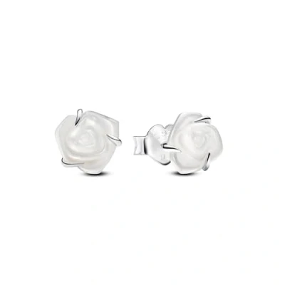 Abbildung von Pandora Moments Weiße Blühende Rose Ohrstecker aus Sterling Silber mit künstlichem Perlmutt, 293209C01