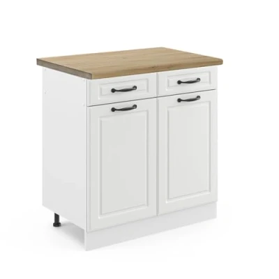 Abbildung von Vicco Küchenunterschrank R Line, Weiß Landhaus/Weiß, 80 cm, AP Eiche