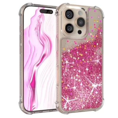 Abbildung von EAZY Case Glitzer Hülle kompatibel mit iPhone 16 Pro Handyhülle für Apple Silikon leichtes Shiny Cover stoßfestes Phone als Fallschutz in Liquid Pink