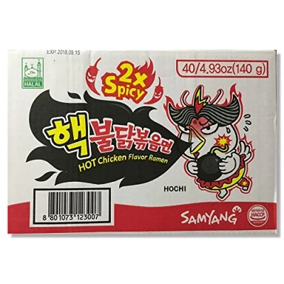 Abbildung von Samyang Buldak Hot Chicken Flavor Ramen 2x spicy, extra scharfe Instant Nudeln mit Hühnchengeschmack, Karton 40 Packungen (40 x 140g)