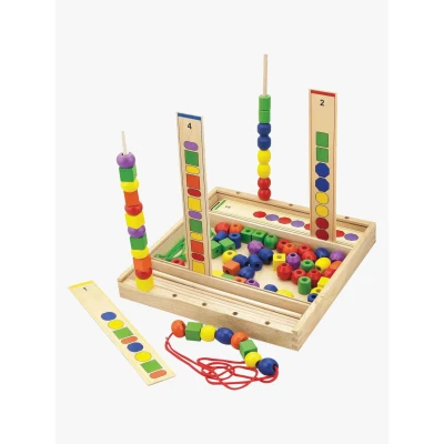Abbildung von TikTakToo Steckspielzeug Formen und Farbensortierspiel, Steck Fädelspiel mit Holzperlen, (Hand Augenkoordination, 95 tlg), Farblehre, Formenlehre, Muster erkennen