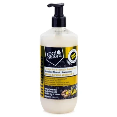 Abbildung von REAL NATURA Shampoo ohne Salz, Pro Reparatur, Kaffeepumpe, 500 ml, intensive Reparatur und Stärkung für geschädigtes Haar