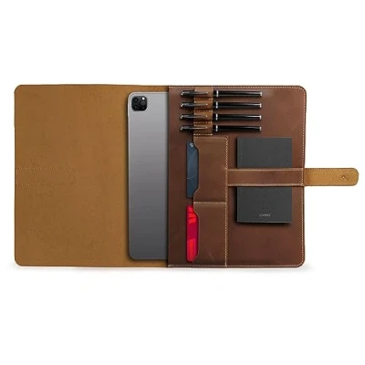 Abbildung von Londo Echtledertablettenhülle mit Zwei Kartenfächern und Lederstift / Apple Stifthalter (Kamel, 12.9 Inch)