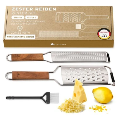 Abbildung von Exitoso Zitruszester Zester Reibe 2er Set, Ideal für Ingwer Knoblauch Muskatreibe Zitrusfrüchte, Holz