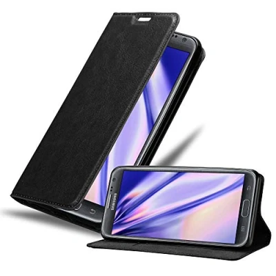 Abbildung von Cadorabo Hülle kompatibel mit Samsung Galaxy Note 2 aus Premium Kunst Leder Flip Klappbare Stoßfeste Magnetische [Standfunktion] [Kartenfächern] Cover für Tasche in Schwarz