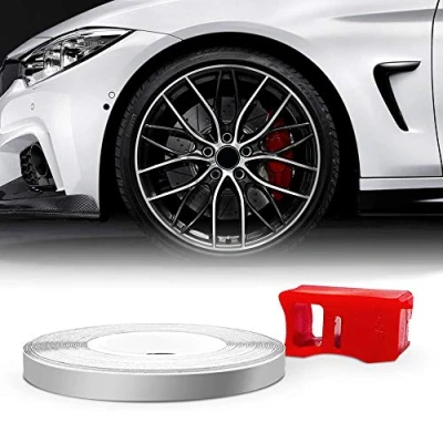 Abbildung von 4R Quattroerre.it 10364 Dekorstreifen für Felgen mit Applikator, Wheel Trim Stripes Silberfarbe, 5 mm x 6 mt