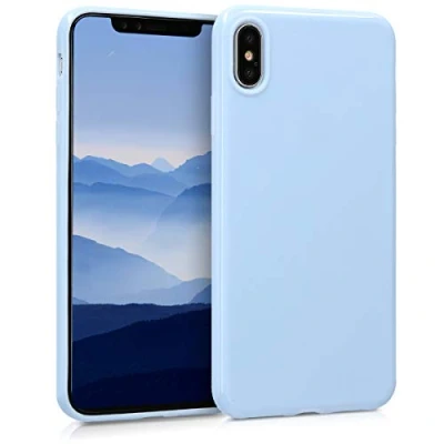 Abbildung von kwmobile Hülle kompatibel mit Apple iPhone XS Max weiches TPU Silikon Case Cover geeignet für kabelloses Laden Hellblau matt