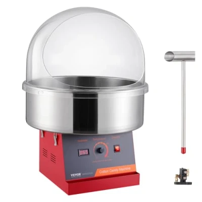 Abbildung von VEVOR Elektrische Zuckerwattemaschine, 1 kW Zuckerwattegeräte, Kommerzielle Zuckerwattemaschine mit Abdeckung, Edelstahlschüssel &amp; Zuckerlöffel, für Kindergeburtstage zu Hause, Familienfeiern (Rot)