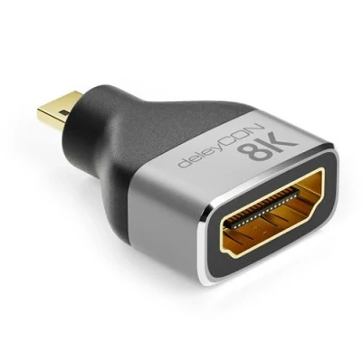 Abbildung von deleyCON Micro HDMI Adapter Kupplung Kabel Verbinder 8K@60Hz / 4K@120Hz UHD 7680x4320 Aluminium 2.1 ARC HDR10+ Dolby Vision VRR ALLM 48Gbps Grau Schwarz