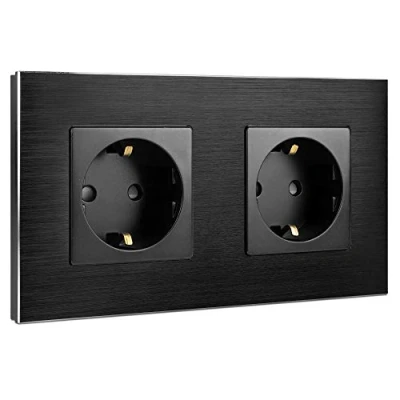 Abbildung von Navaris Alu Schuko Steckdose zweifach Design Einbau Wandsteckdose Steckdosenleiste (Kabellänge 15,50 m)