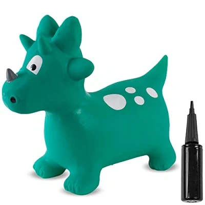 Abbildung von sun baby Hüpftiere ab 1 Jahr mit Pumpe aufblasbares Hüpfspielzeug aus Hochwertigem und Strapazierfähigem Gummi, Verschiedene Designs (Grünes Dino)