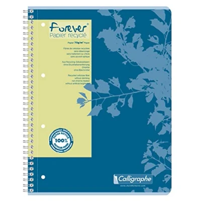 Abbildung von Clairefontaine 17427C Collegeblock Forever kariert 80 Blatt Recycling Papier, DIN A4+ 22,5x29,7 cm, mit Rand, 70g, Blau, 1 Stück