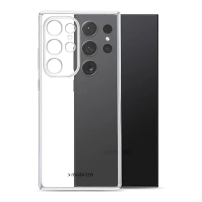 Abbildung von TPU Hülle passend für Samsung Galaxy S24 Ultra Transparent Clear Case Schutz Handy Tasche Silikon mit mungoo Displayputztuch