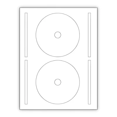 Abbildung von 50 Bogen DIN A4 zu je 2 CD/DVD Etiketten Ø 117 = 100 bedruckbare Etiketten, inkl. Positionierhilfe, mattweiß, selbstklebend. Kompatibel mit allen gängigen Drucksystemen und Softwareprogrammen.
