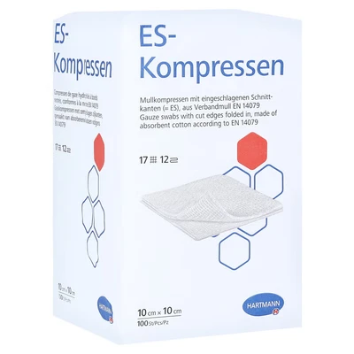 Abbildung von Es kompressen Unsteril 10x10 cm 12fach 100 St