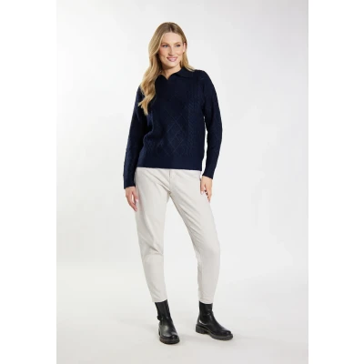 Abbildung von DREIMASTER Vintage Damen Strickpullover XS/S / Marine 47% recyceltes Polyester 35% Polyacryl 15% Nylon 3% Elasthan