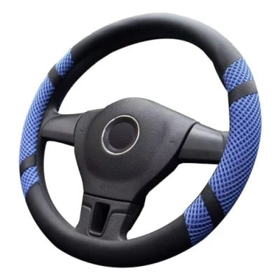 Abbildung von Pahajim Auto Lenkradhülle Lenkrad Abdeckung Microfiber Leder Anti Rutsch Lenkradabdeckung Breathable für LKW/Auto/Jeep/SUV, Universal 38(Blau)