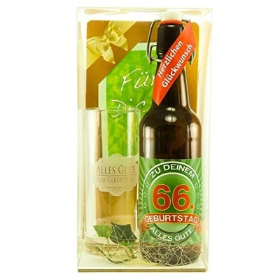 Abbildung von Bier Geschenk zum 66.Geburtstag Geburtstagsgeschenk sechsundsechszigster Geburtstag Geschenkset