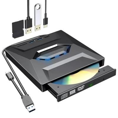 Abbildung von Externes CD DVD Laufwerk USB 3.0 Typ C, mit Brenner, für Laptop PC, Desktop Computer, Kompatibel Windows XP/Vista / 7/8 10/11 Linux/Mac OS