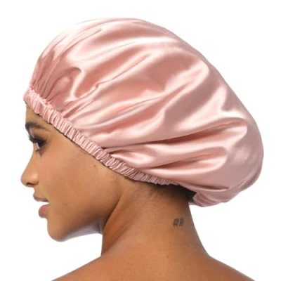 Abbildung von Hat Hut Seidenhaube Satin Bonnet Schlafhaube Einstellbare Seidenmütze Doppellagig Silk Schlafmütze für Damen (Rosa/Schwarz)