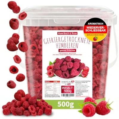 Abbildung von Himbeeren gefriergetrocknet, KEINE Chinaware, 500g gefriergetrocknete ganze Früchte, frei von Zusatzstoffen, fruchtig, in Deutschland hergestellt