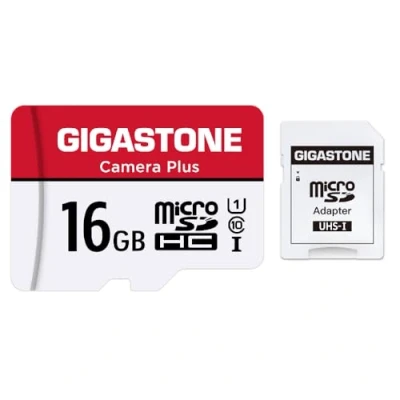 Abbildung von Gigastone Kamera Plus 16GB MicroSDHC Speicherkarte + SD Adapter, für Action Drohne und Tablet, Lesegeschwindigkeit bis zu 85MB/s, Full HD Videoaufnahme, U1 Klasse 10 Micro Karte UHS I