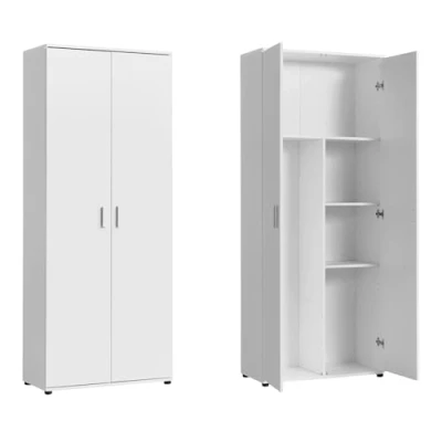 Abbildung von Haushaltsschrank 75 cm breit mit Fach für Staubsauger, Putzschrank Einlegeböden Reinigungsmittel, Besen &amp; Wischer, Vielseitiger Hauswirtschaft, Flur Keller, 75x35x184 (BxTxH), Weiß