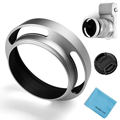 Abbildung von Fotover 52mm Hohl Gegenlichtblende Universal Metall Sonnenblende Streulichtblende mit Objektivdeckel Kompatibel Canon Nikon Pentax Olympus Fuji Kamera + Mikrofaser Putztuch