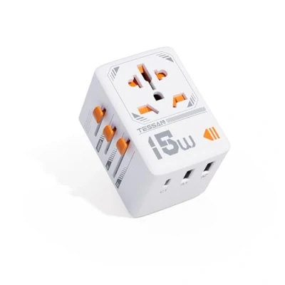 Abbildung von TESSAN Reiseadapter Weltweit, Reisestecker Adapter Weltweit mit 1 USB C und 2 A, Steckdosenadapter Universal für England Deutschland USA Australien Japan China, Travel