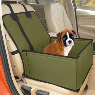 Abbildung von Extra Stabiler Hunde Autositz Hochwertiger Auto Hundesitz für kleine bis mittlere Verstärkte Wände und 3 Gurte Wasserdichter Hundeautositz Rück Vordersitz (Beige)