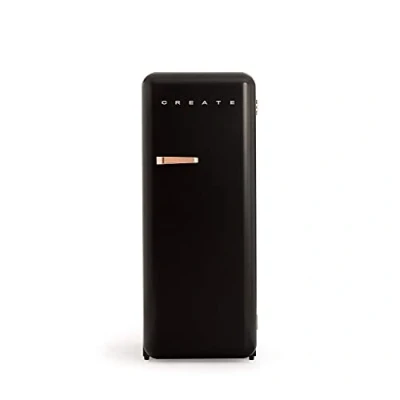 Abbildung von CREATE / RETRO FRIDGE 150 ROSE GOLD/Kühlschrank mit Gefrierfach 281L in Schwarz, Griff Rosa Gold 102W, niedriger Energieverbrauch, 150cm, 3 Ablagen, Temperaturregelung,60x60x150cm
