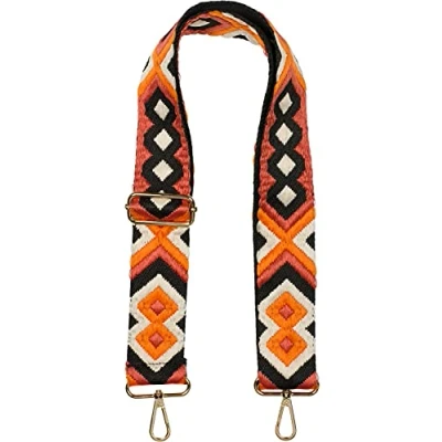 Abbildung von styleBREAKER Taschen Schulterriemen verstellbar mit Buntem Ethno Muster, Wechsel Taschengurt, Karabiner, Handyband 02013024, Farbe:Orange Rost Schwarz/Weiß