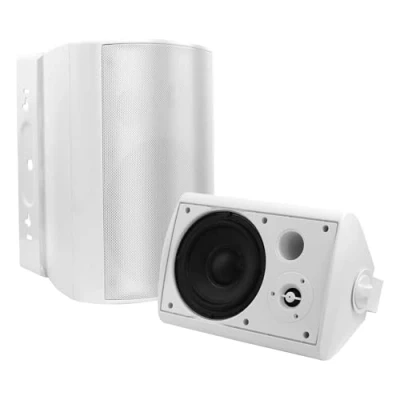 Abbildung von STUDIOFINIX 6,5 Zoll 400 Watt Wasserdicht Außenlautsprecher Outdoor Lautsprecher Bluetooth Wandhalterung Wetterfest für Patio Garage Home (Weiß)