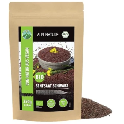 Abbildung von Bio Senfkörner ganz schwarz braun (250g), Senfsaat schwarz, Senfsamen aus kontrolliert biologischem Anbau, 100% natürlich, ohne Zusätze, braun,