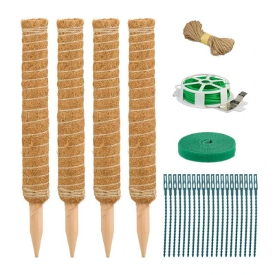 Abbildung von Relaxdays Kokosstäbe 4er Set, 40 cm lang, Pflanzenstäbe für Monstera &amp; Efeutute, 23 TLG. Bindezubehör, Kokosfaser, Natur