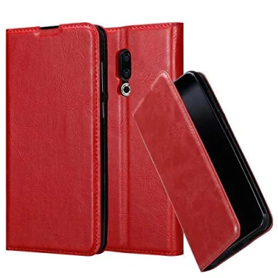 Abbildung von Cadorabo Hülle kompatibel mit MEIZU 16 aus Premium Kunst Leder Flip Klappbare Stoßfeste Magnetische [Standfunktion] [Kartenfächern] Cover für Tasche in Rot
