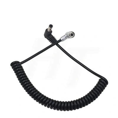 Abbildung von HangTon DC Barrel Aviation 4 Pin Stromkabel für PortKeys BM5 BM7 HH7 HS7T Monitor, rechtwinkliger 4P (Ellenbogen) (Spiralkabel)
