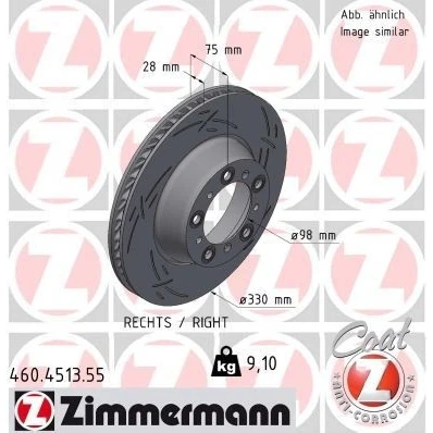 Abbildung von ZIMMERMANN Bremsscheibe PORSCHE: 911 Cabrio, Coupe, Cabrio 330mm 28mm 10/5 5 loch 130mm innenbelüftet, geschlitzt beschichtet 460.4513.55