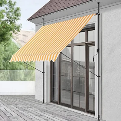 Abbildung von pro.tec Klemmmarkise Stem Markise ohne Bohren 200 x 120 220 309 cm Balkonmarkise mit Handkurbel Sonnenschutz Stahlgestell Gelb/Weiß